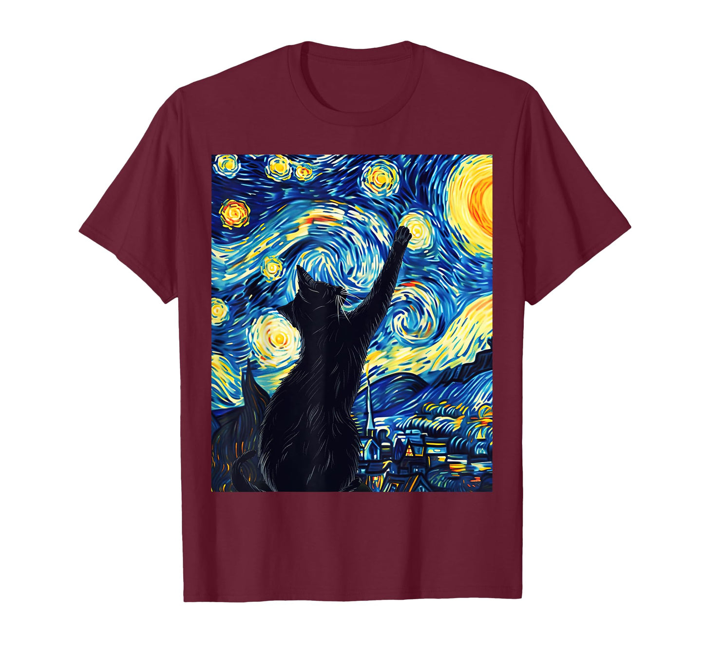 Van Gogh Style Starry Night Cute Cat Art T-Shirt