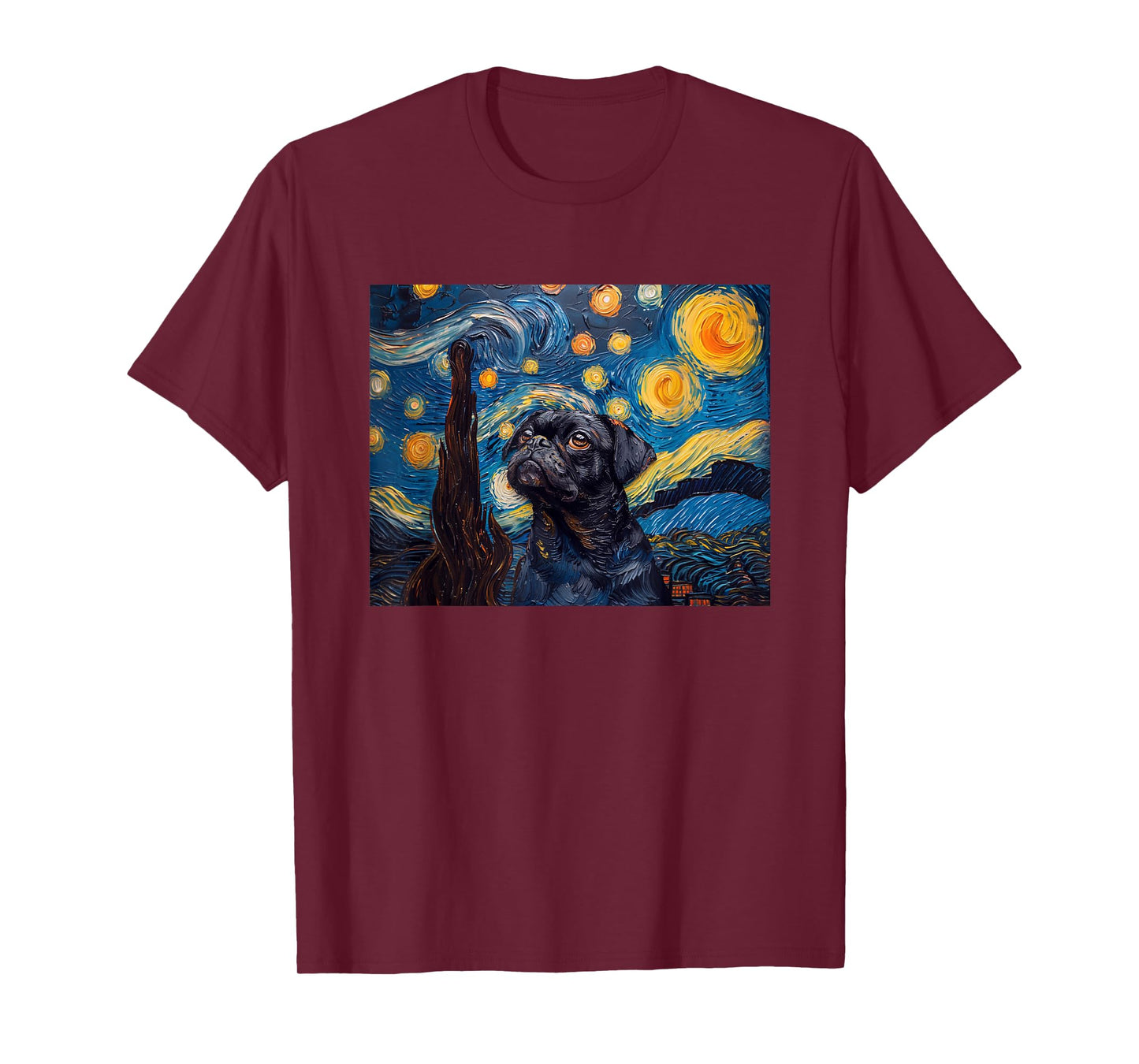 Funny Starry Night Black Pug Lover T-Shirt