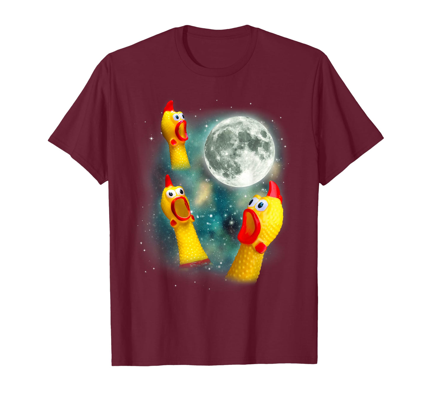 Three Rubber Chicken Moon Funny Screaming Fowl Cursed Joke T-Shirt