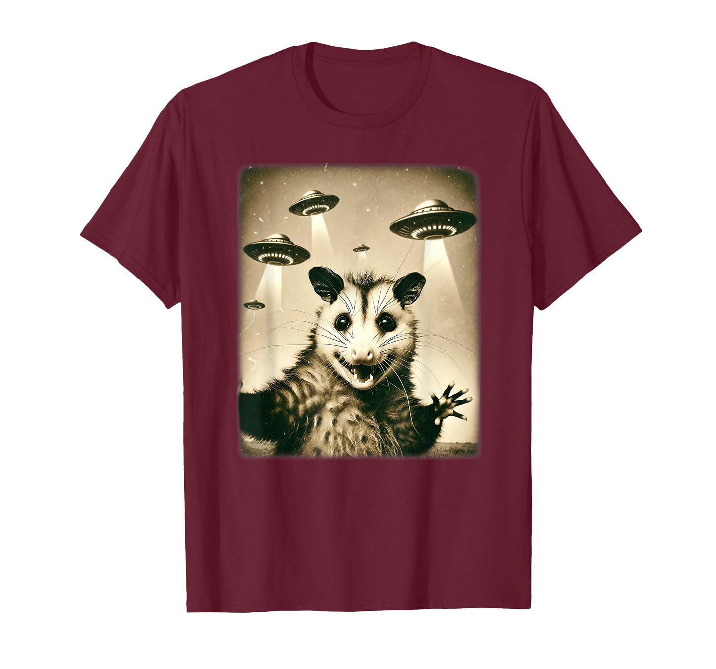 Funny Opossum Selfie With UFO Alien Humor Hilarious Possum T-Shirt