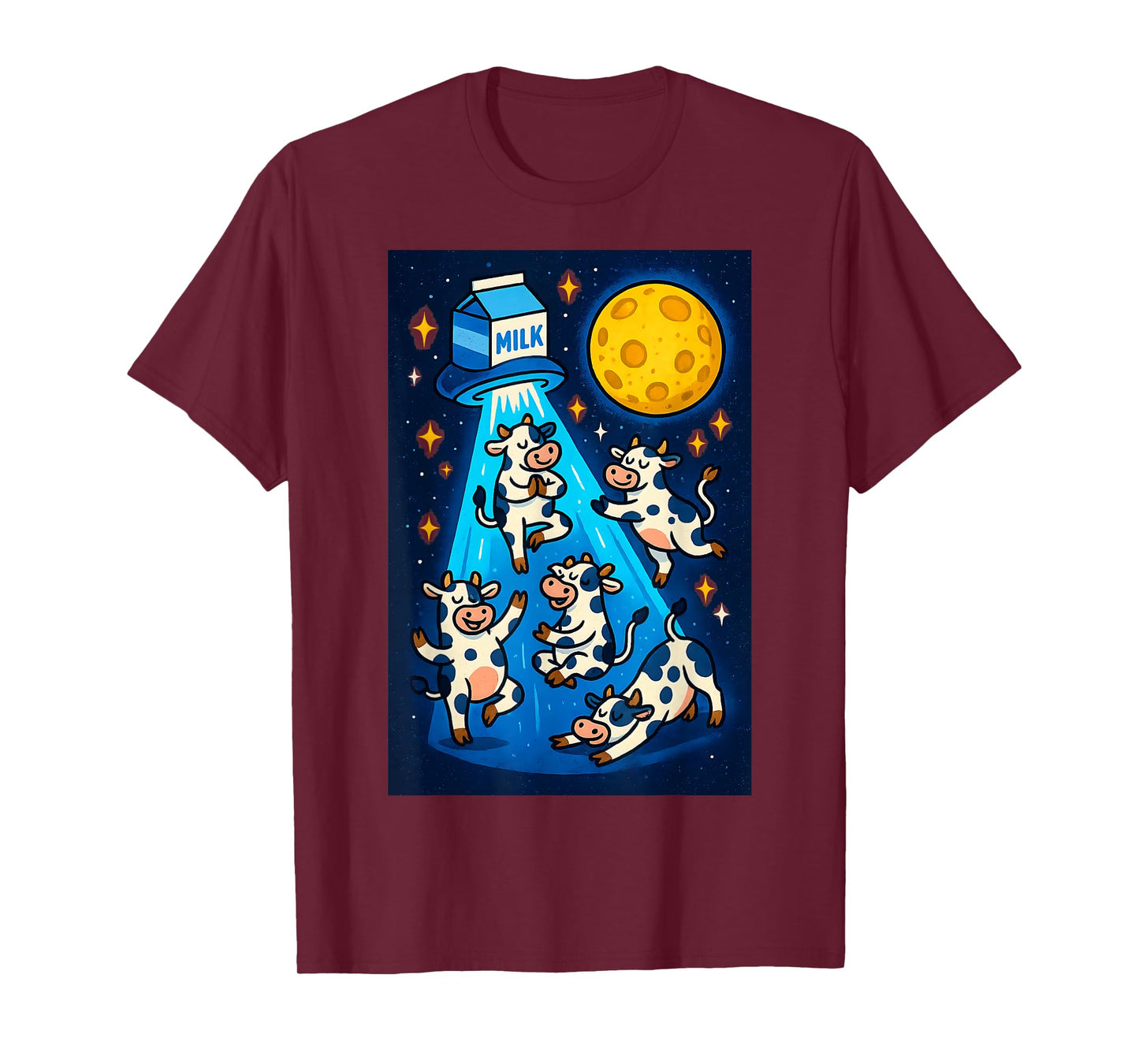 Cosmic Cow Yoga Abduction Cartoon Cows, Milk Carton UFO & T-Shirt