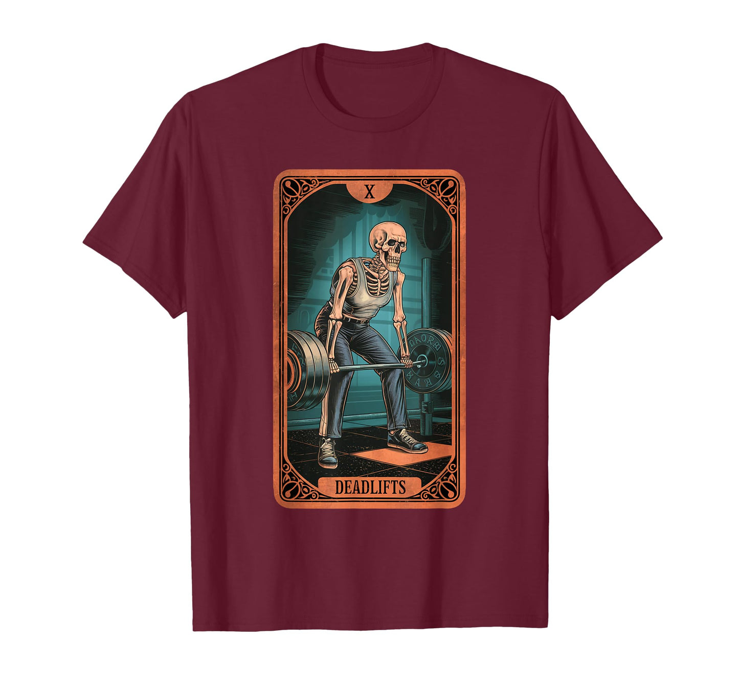 Tarot Skeleton Card Deadlifts Powerlifting Weightlifting Gym T-Shirt