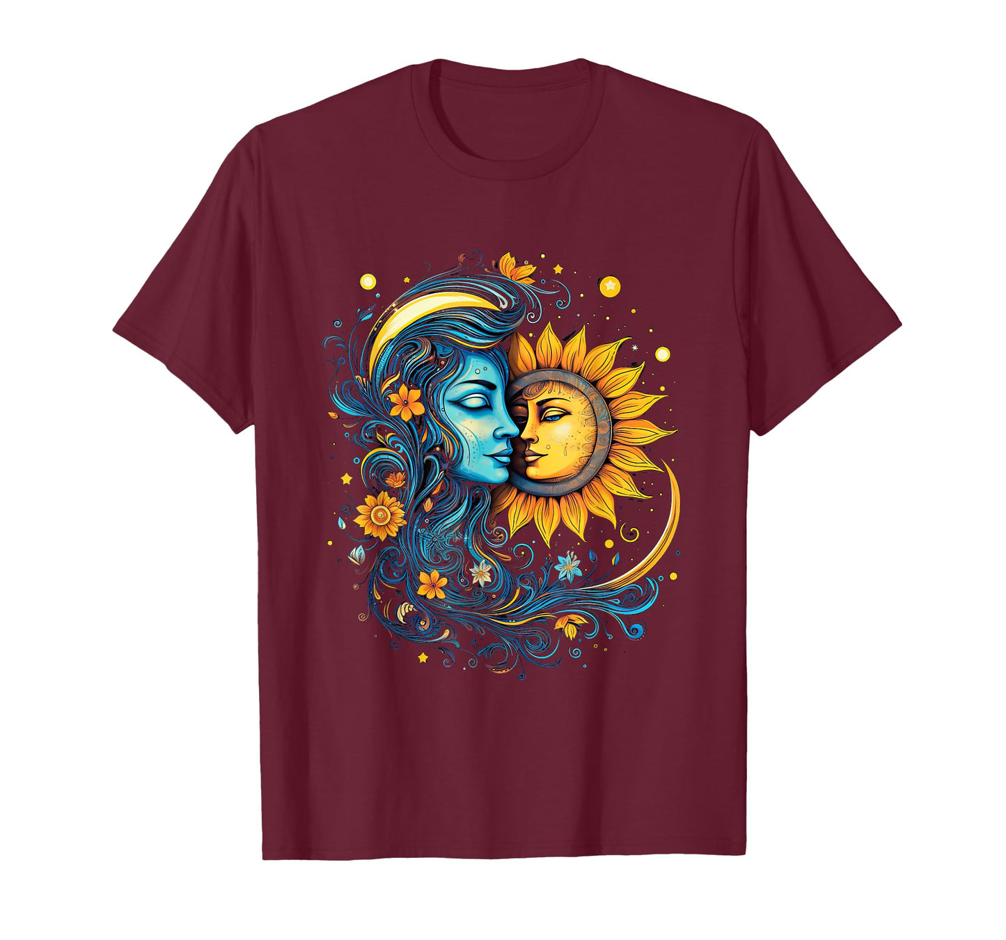 mystic sun and moon woman mystical flowers aesthetic T-Shirt