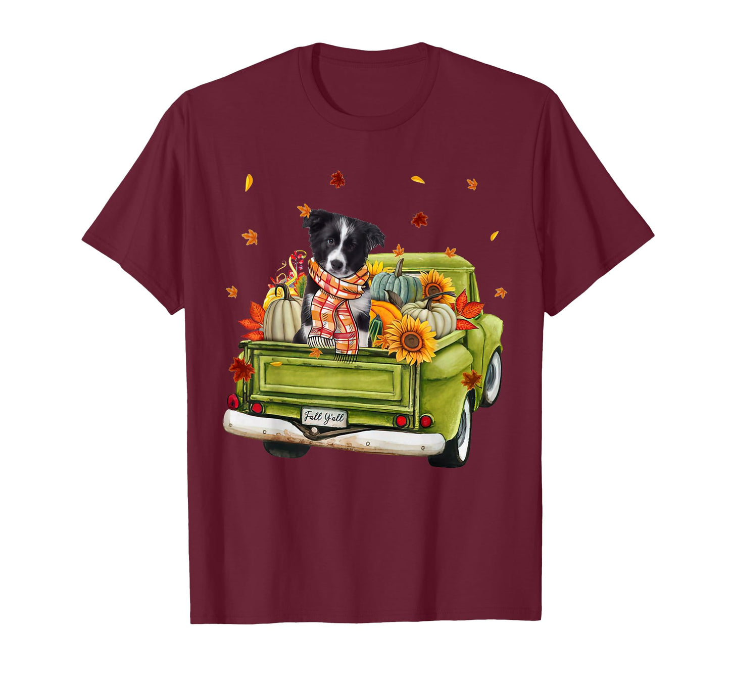 Happy Fall Y'all Border Collie Dog On Truck Pumpkin Fall T-Shirt