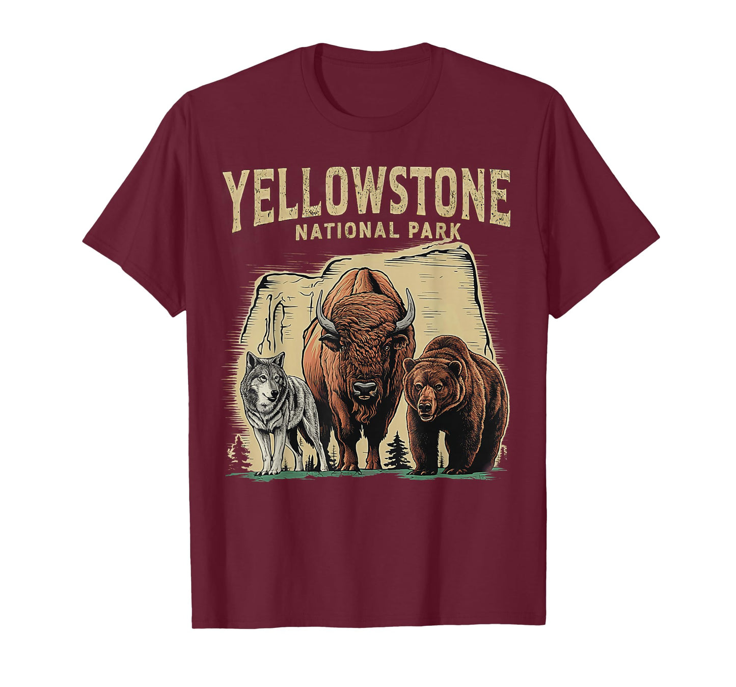 90s Yellowstone National Park Wolf And Bison Retro T-Shirt