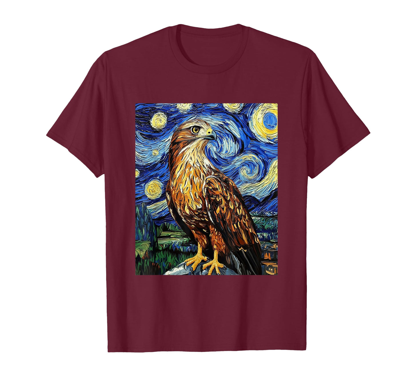 Funny Hawk Graphic Bird - Van Gogh Style - Starry Night T-Shirt