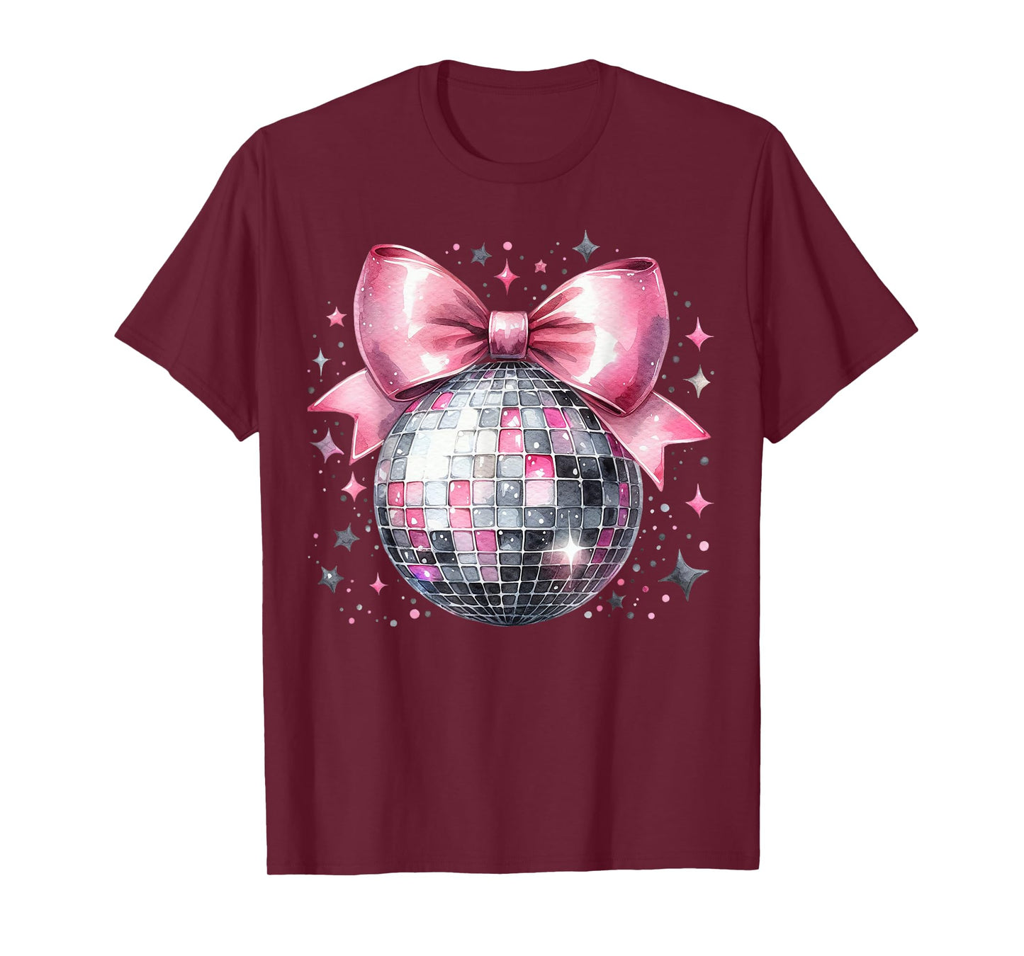 Aesthetic Disco Ball Pink Bow Preppy Mirror Ball 70s 80s T-Shirt