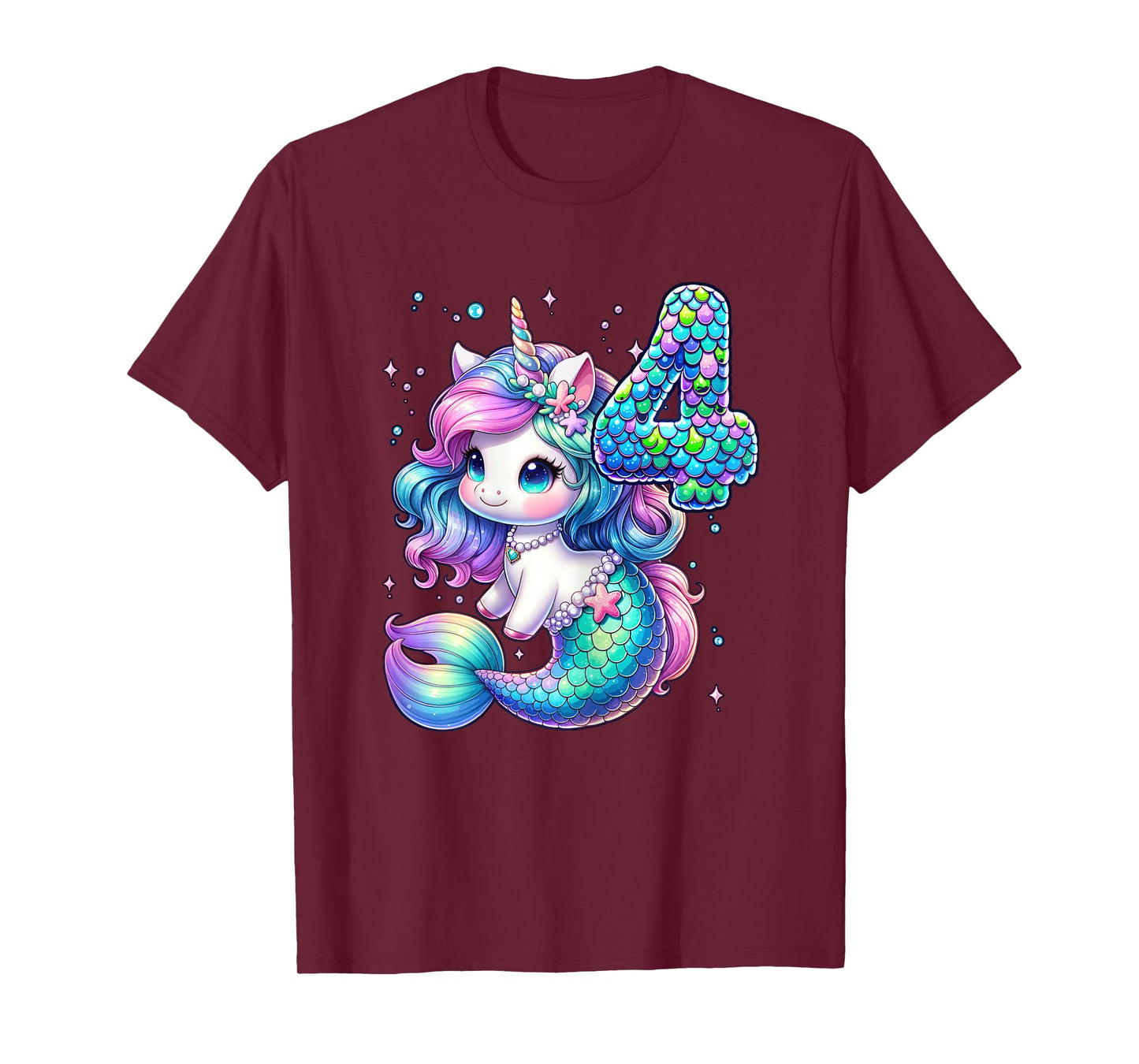 Unicorn Mermaid 4th Birthday 4 Year Old Party Girls Outfit T-Shirt