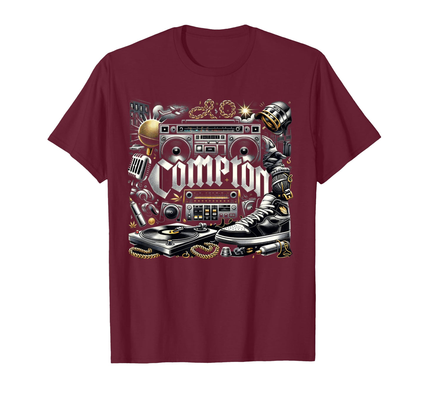 Compton NY Hip Hop Boombox Graphic Tee for Men Women T-Shirt