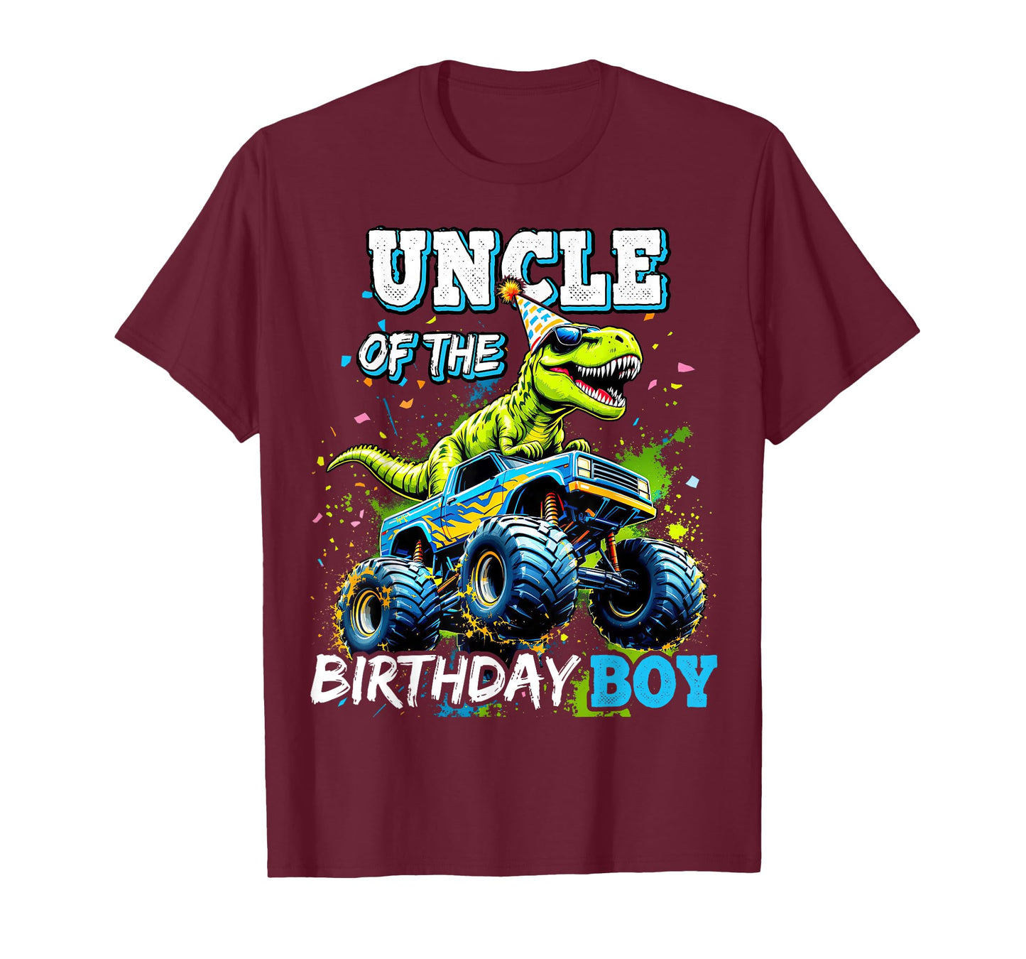 Uncle of the Birthday Boy Monster Truck Dinosaur Party T Rex T-Shirt