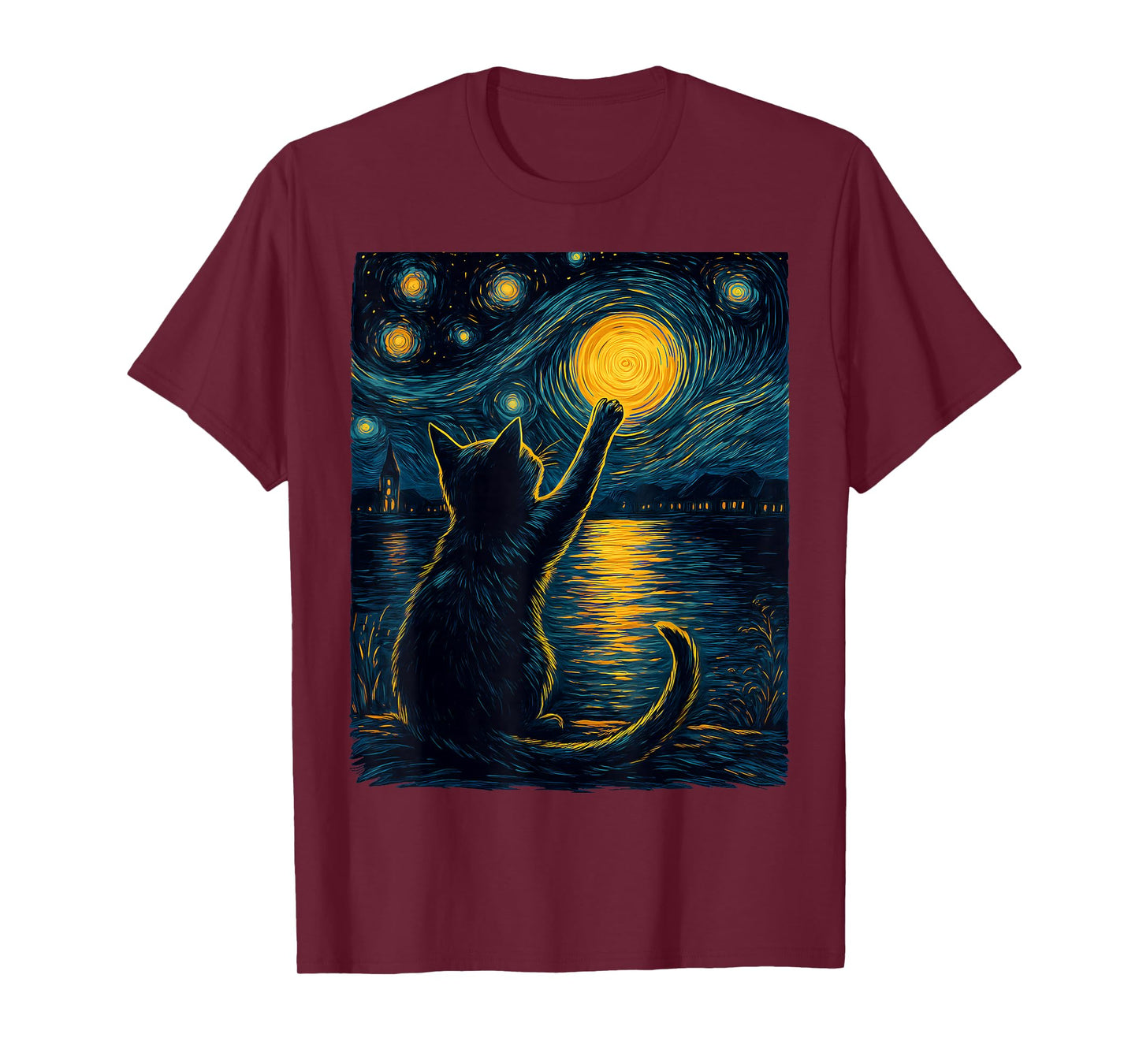 Black Cats Lover Starry Night Vincent van Gogh T-Shirt