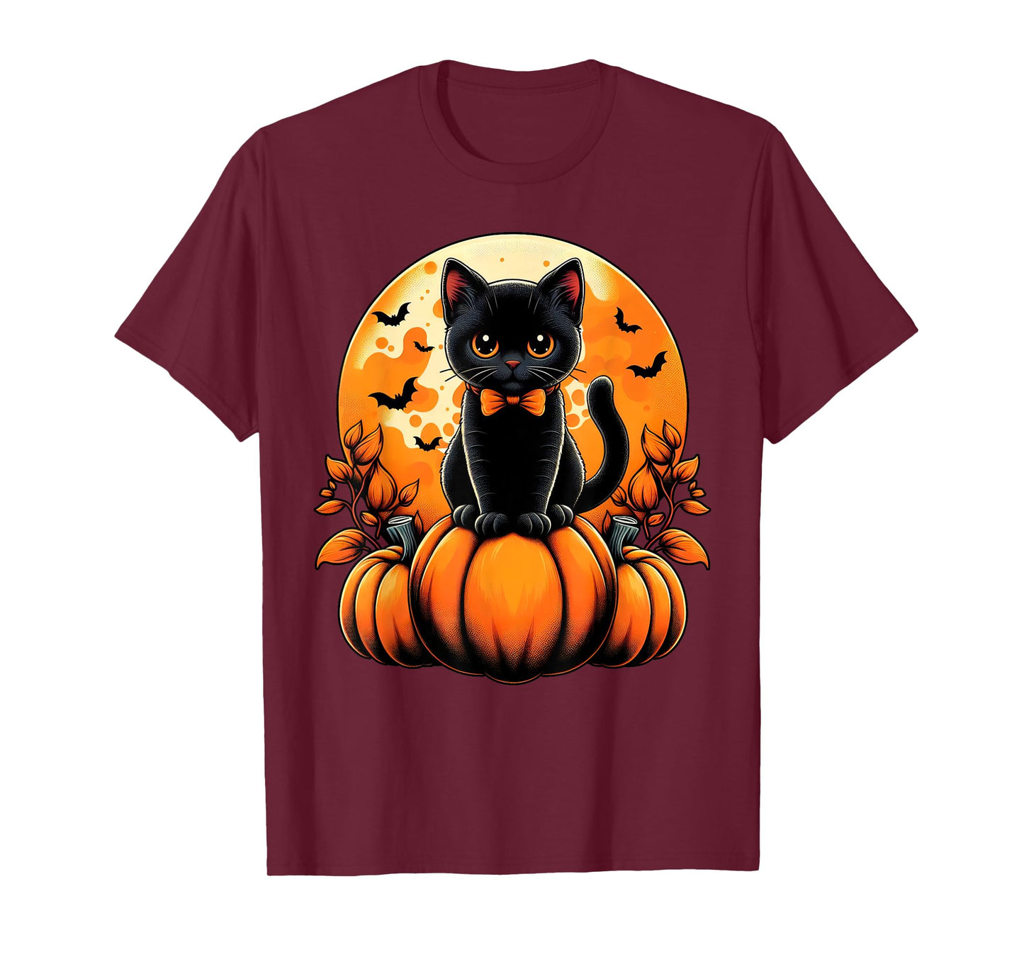 Retro Black Cat Pumpkin Halloween Costume Fall Autumn Season T-Shirt