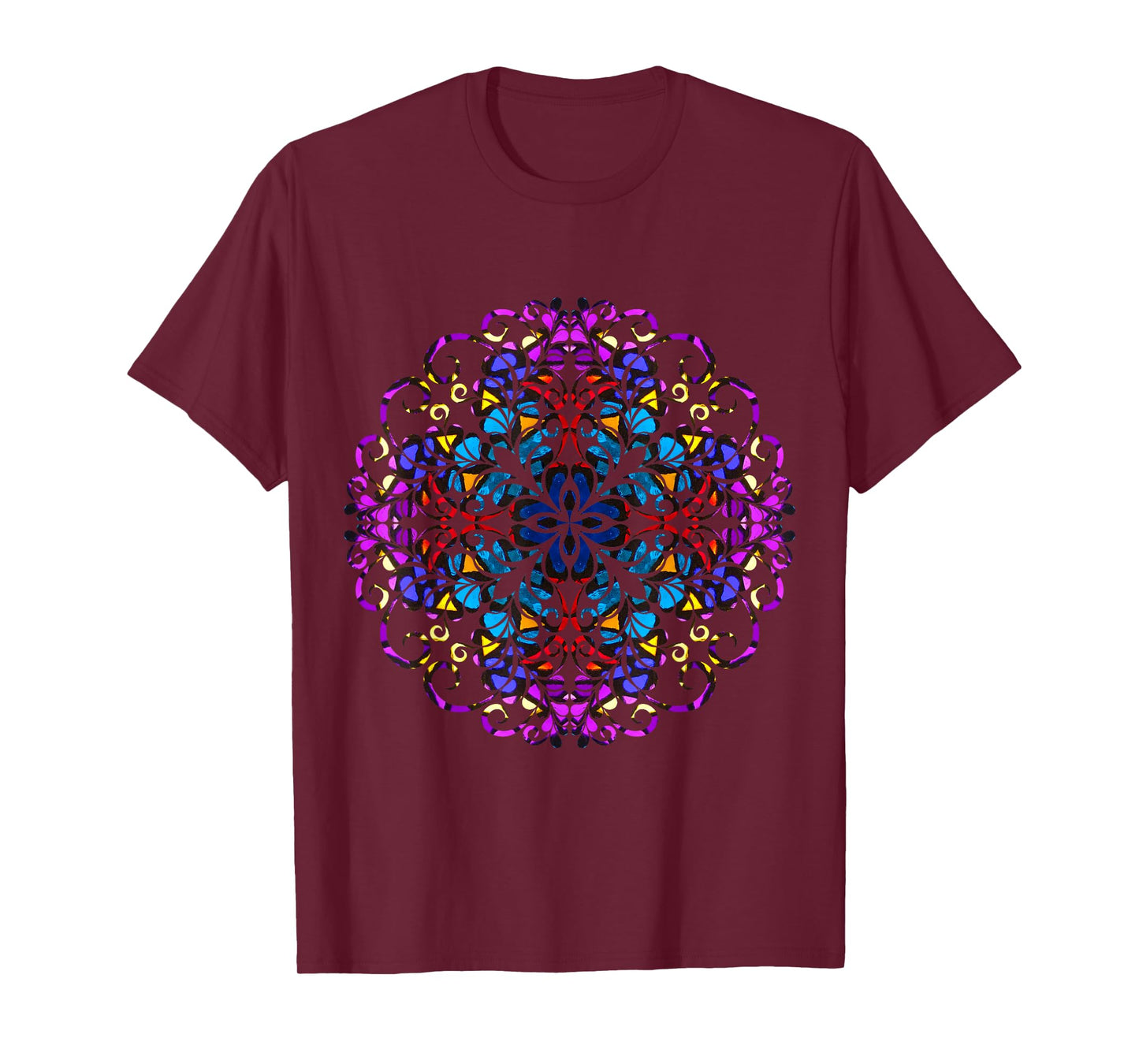 Mandala Stained Glass Graphic with Bright Rainbow of Colors T-Shirt