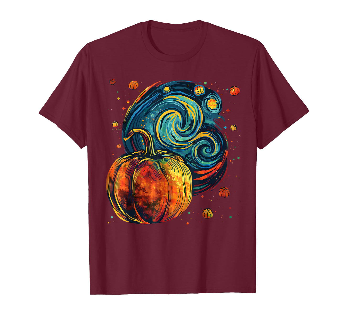 Cute Pumpkin Halloween Thanksgiving Starry Night Van Gogh T-Shirt