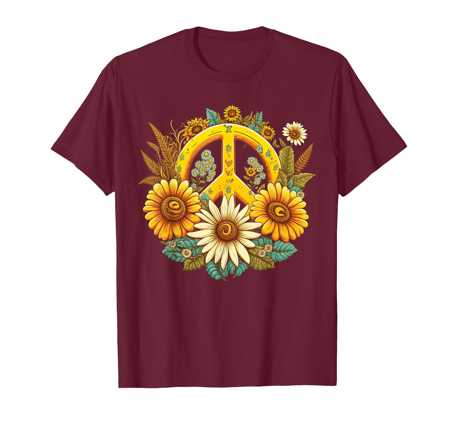 Hippie Daisy Peace Sign Retro Flowers Sunflower Groovy Vibes T-Shirt