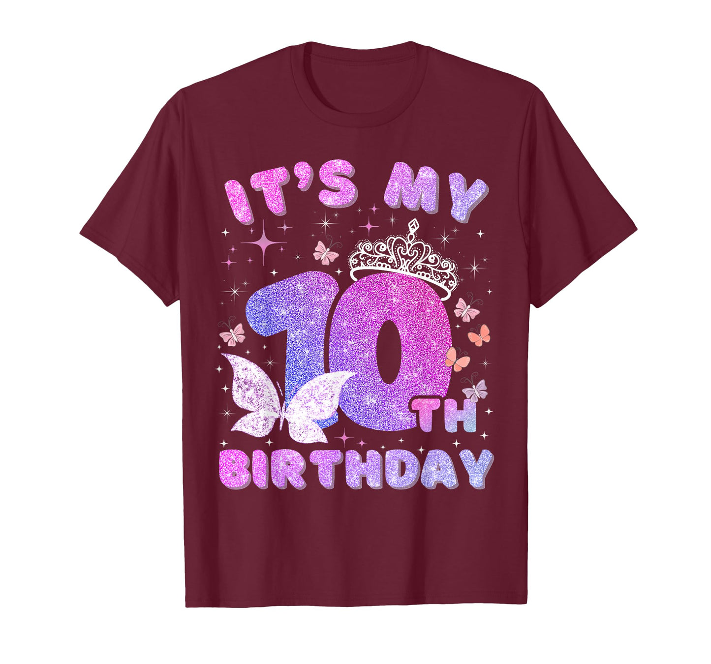 Kids 10 Years Princess Butterfly Its My 10th Birthday Girls T-Shirt