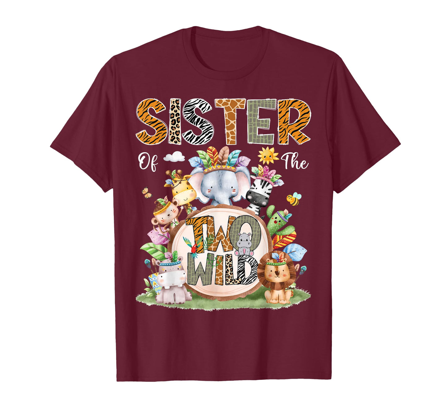 Sister Of The Two Wild 2Nd Birthday Animal Safari Tribal T-Shirt