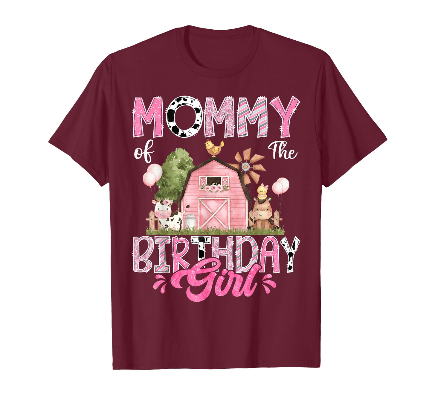 Mommy Of The Birthday Girl 1St Birthday Pink Cow Farm T-Shirt