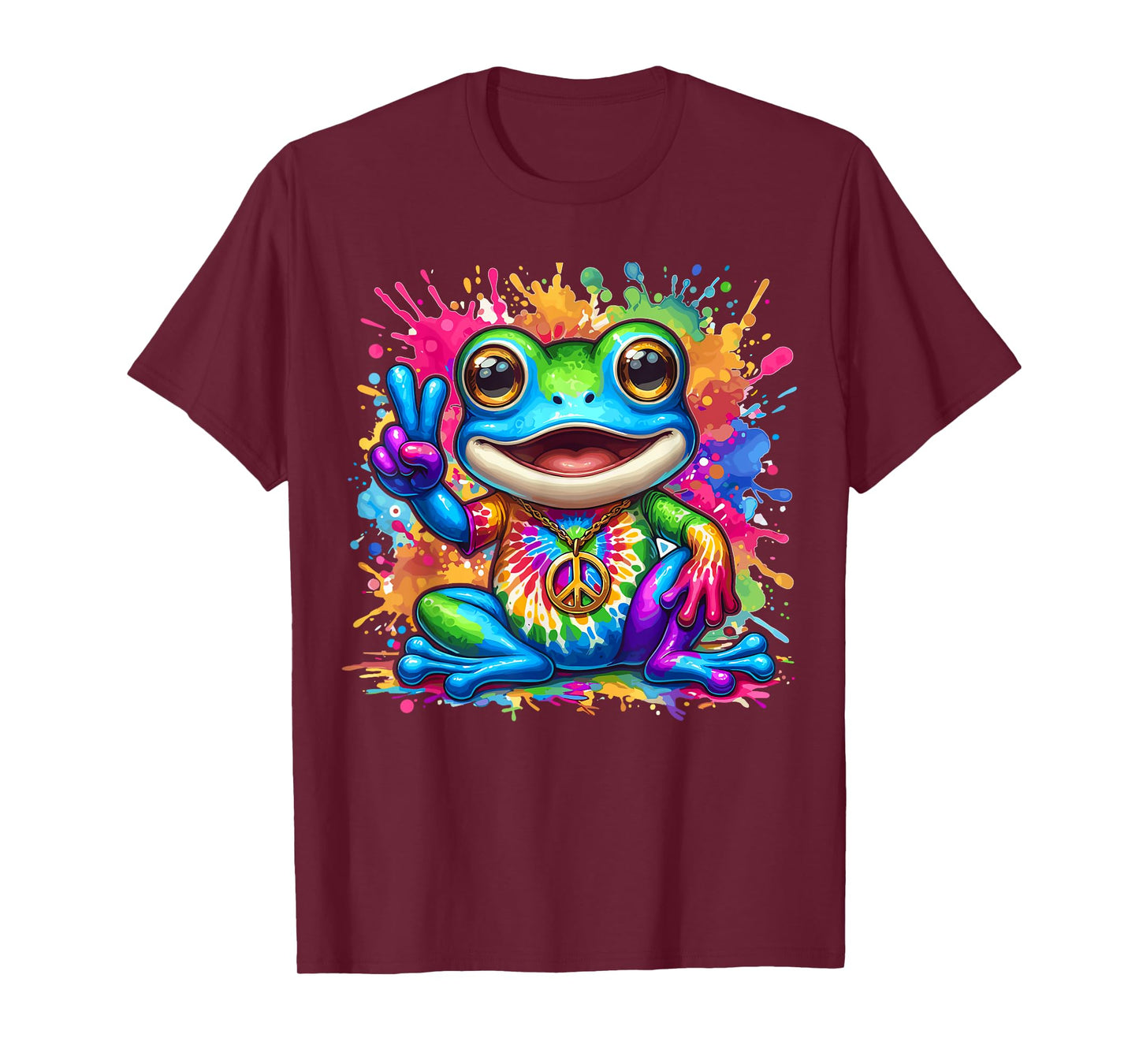 Magical and Funny Hippie Gifts Tie-Dye Frog Peace Sign Hippie T-Shirt