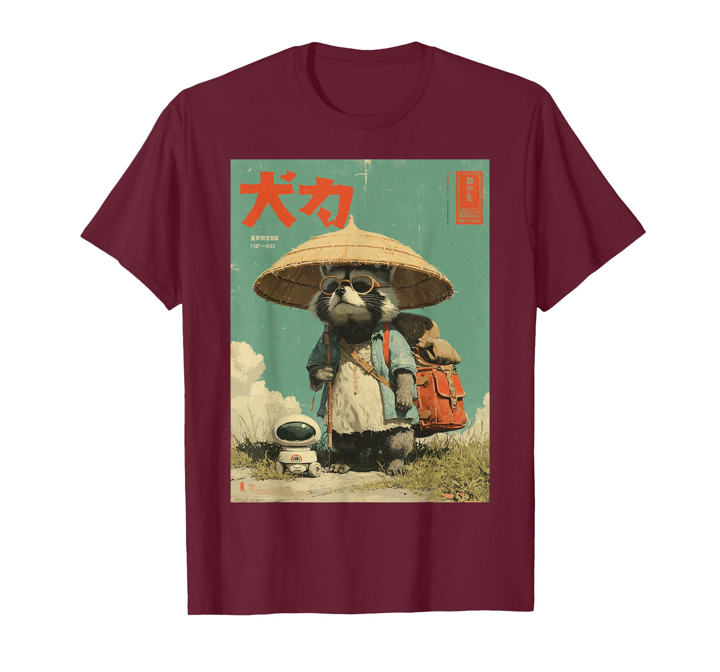 Vintage Otaku Tanuki Japanese Cute Raccoon Racoon Samurai T-Shirt
