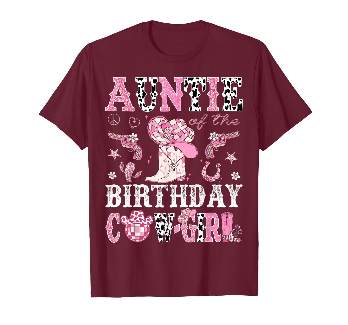 Auntie Of The Birthday Cow-Girl Pink Disco Rodeo Western T-Shirt