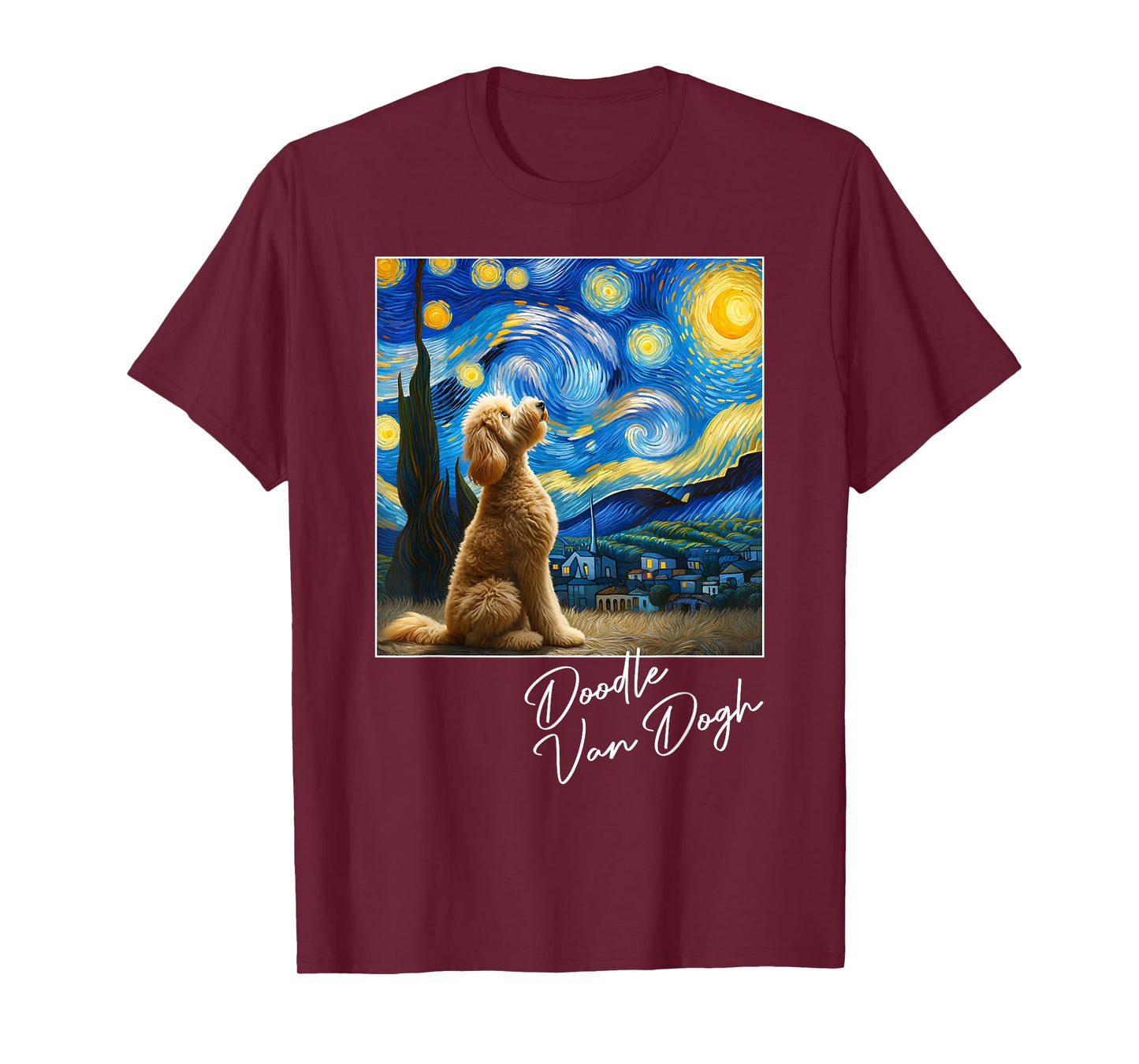 Van Gogh Starry Night Goldendoodle Dog Art Golden Doodle Dog T-Shirt for Men Women Girls Kids