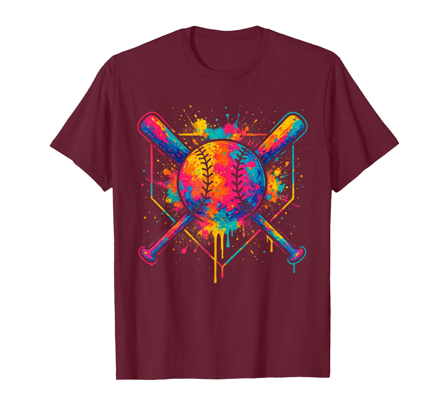 Colorful Splash Baseball Drip Bats and Ball for BoysYouth T-Shirt