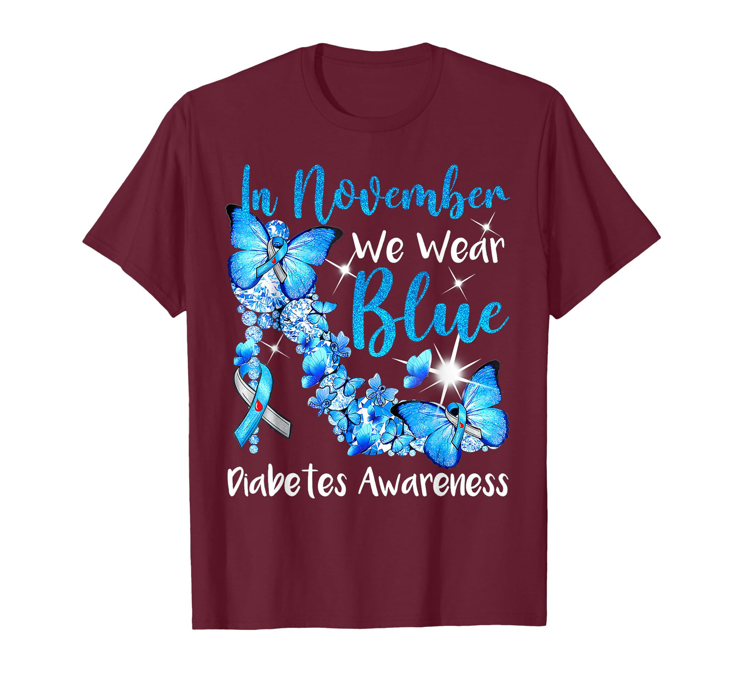 In November We Wear Blue Butterflies Diabetes Awareness T-Shirt