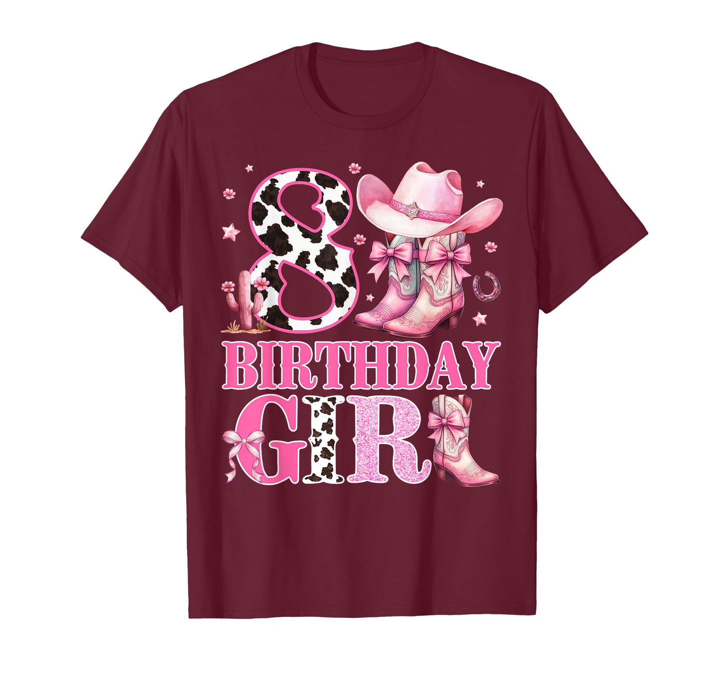 Kids 8th Birthday Girl Rodeo Western Cowgirl Birthday Party T-Shirt