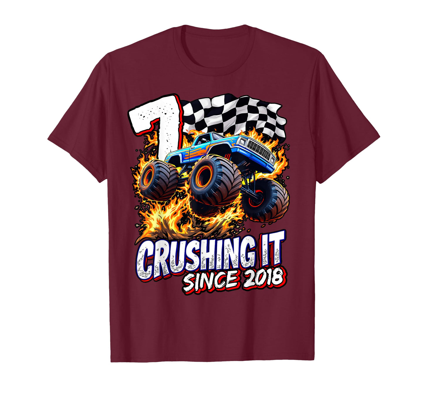 Birthday Monster Truck 7 year Old Boys 7th Party Born 2018 T-Shirt