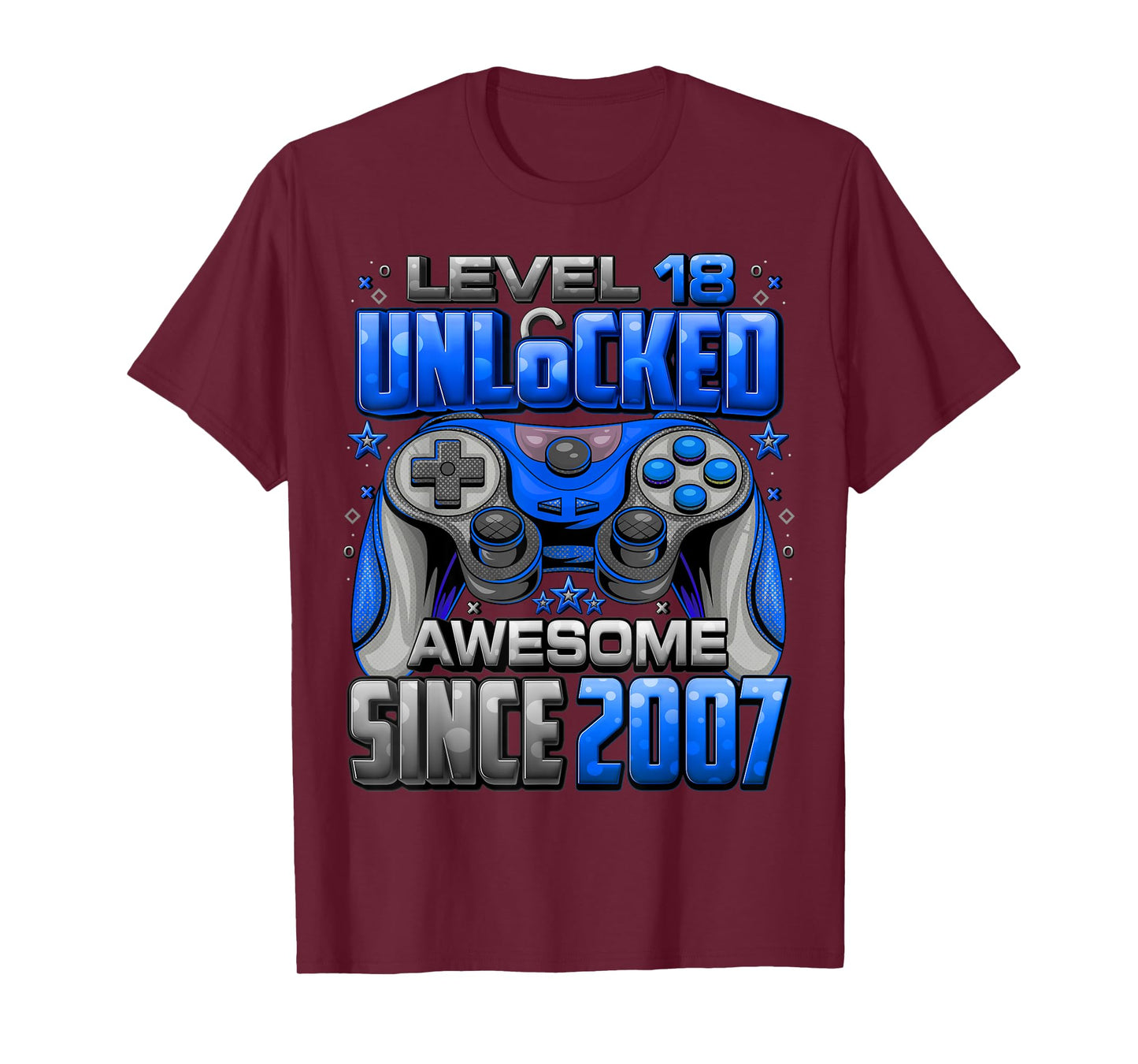 Level 18 Unlocked Awesome Since 2007 18th Birthday Gaming T-Shirt
