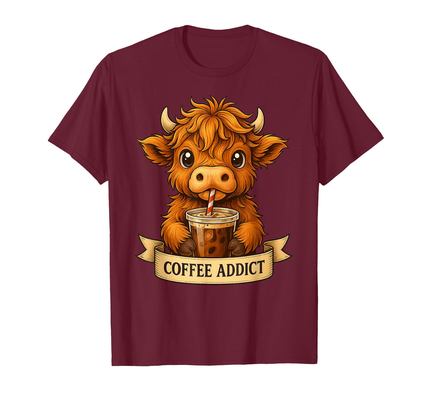 Cute Highland Cow Drink Coffee Funny Gifts for Men Women Kid T-Shirt