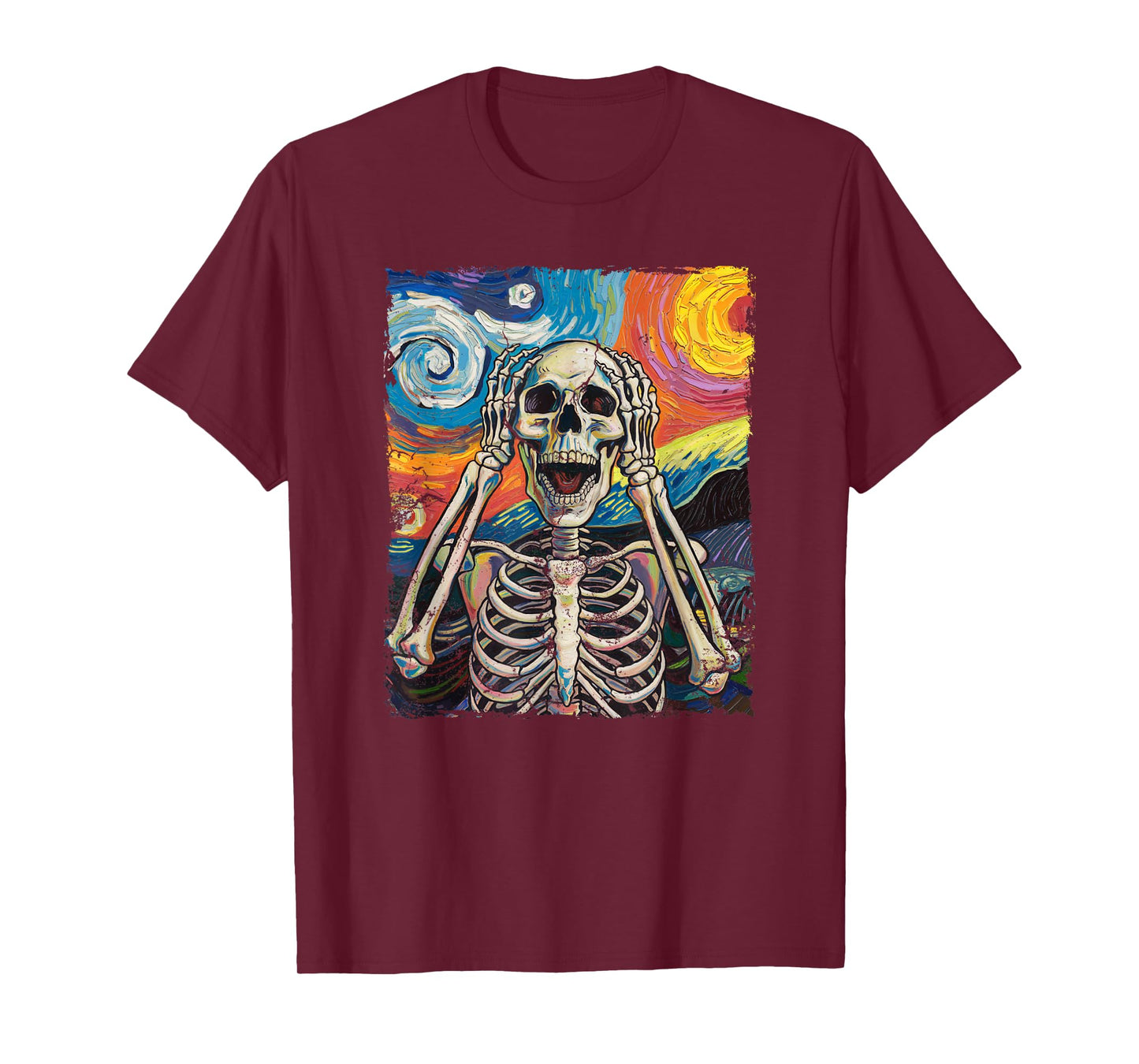 Skulls Starry Night Skeleton Painting Halloween Men Women T-Shirt