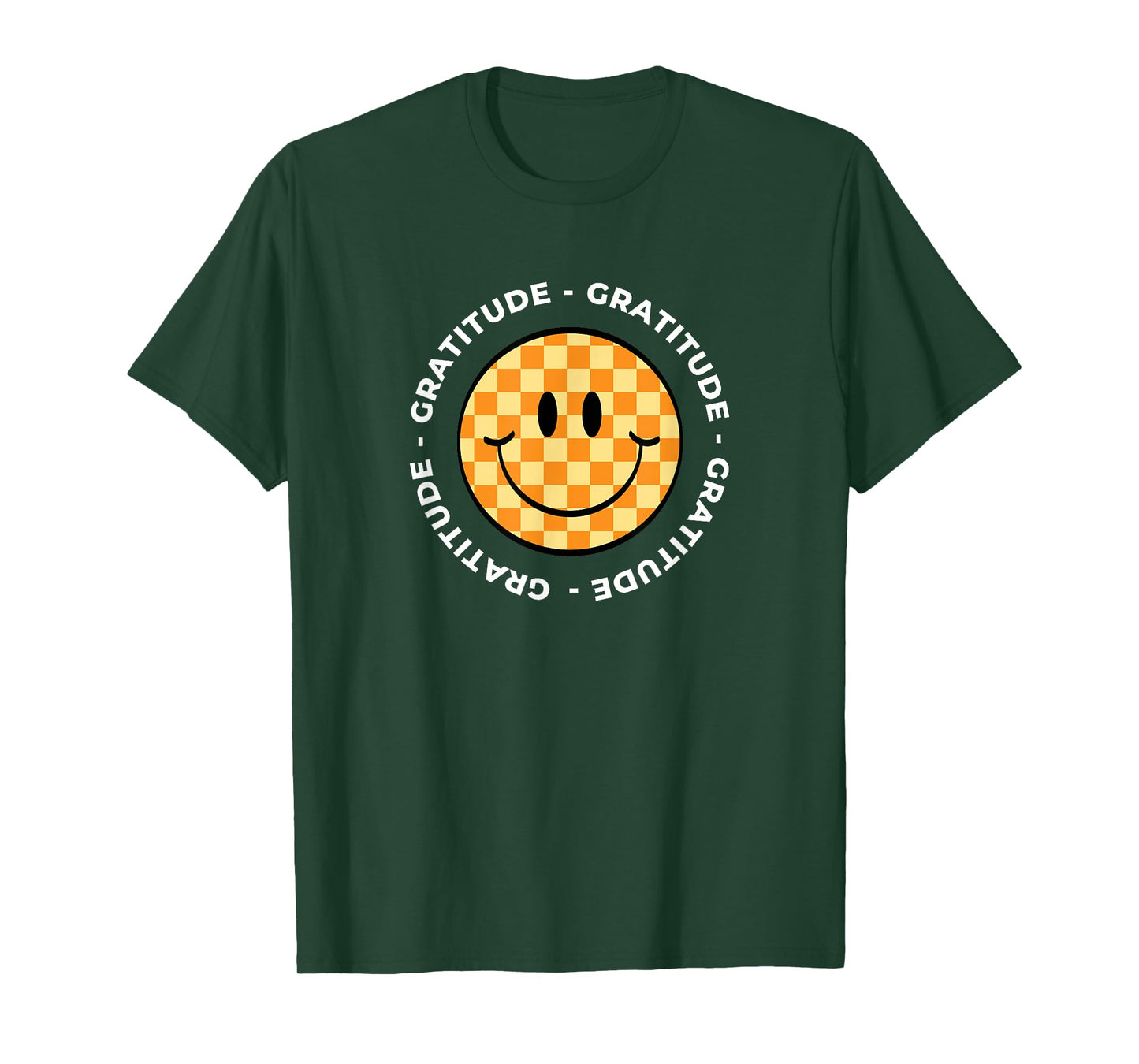 MATTER OF VIBES Gratitude Retro Groovy Unisex-Adults & Unisex-Kids T-Shirt Black Small Short Sleeve Checkered Retro T-Shirt