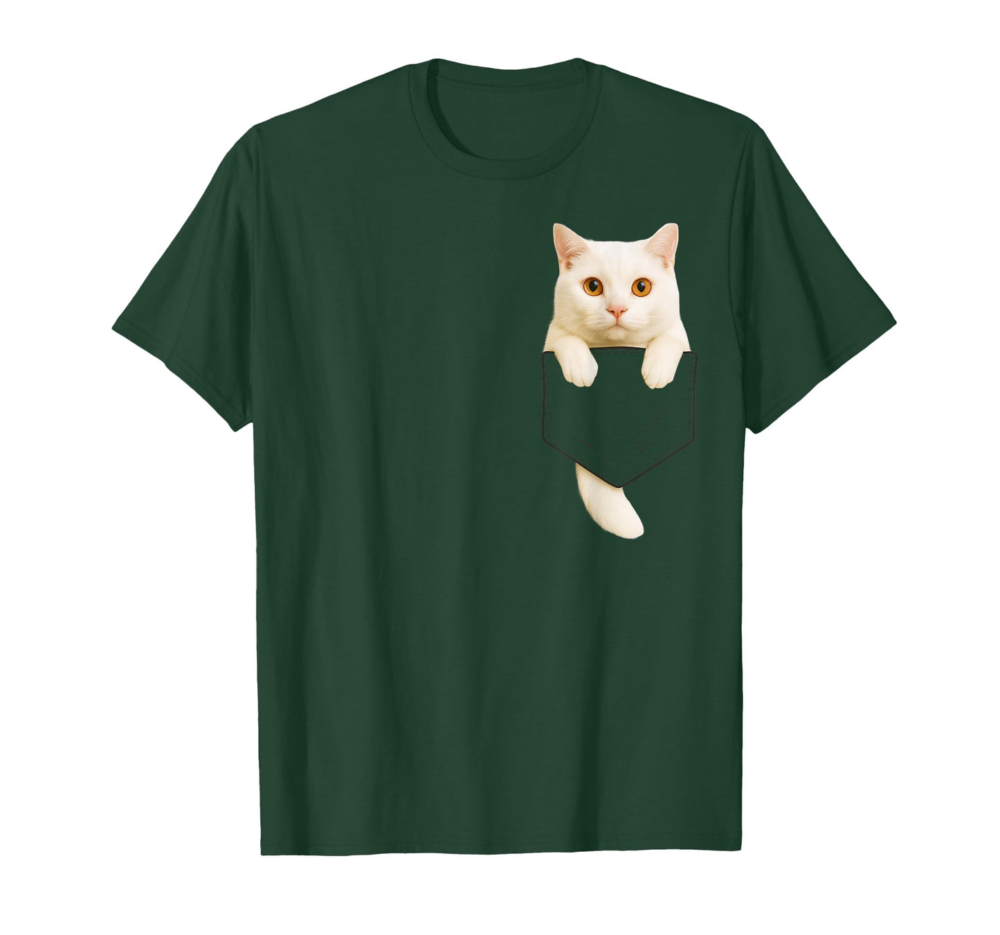 Cute White Cat Pocket Funny Gifts Cat Mom Cat Dad Cat Lover T-Shirt