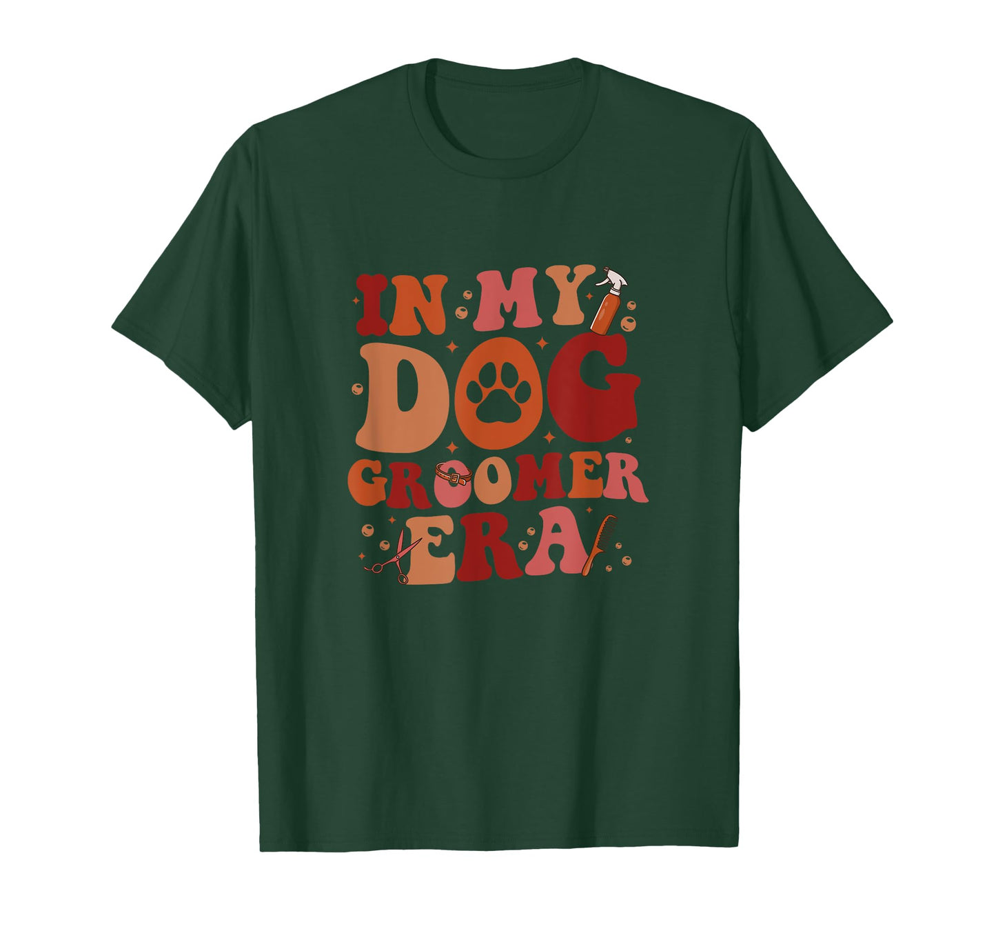 In My Dog Groomer Era Groovy Funny Dog Grooming Pet Stylist Men Women T-Shirt