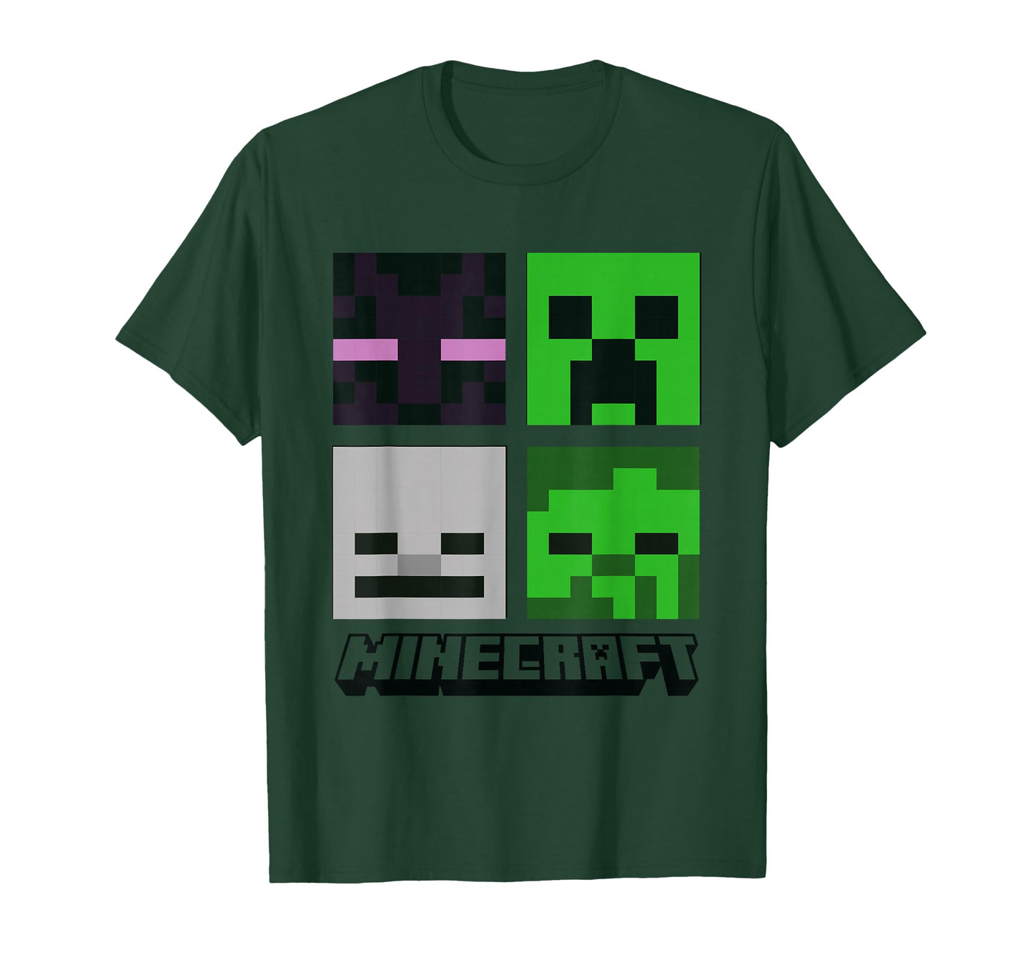 Minecraft Creeper Enderman Ghast Zombie Pixel Art Faces T-Shirt