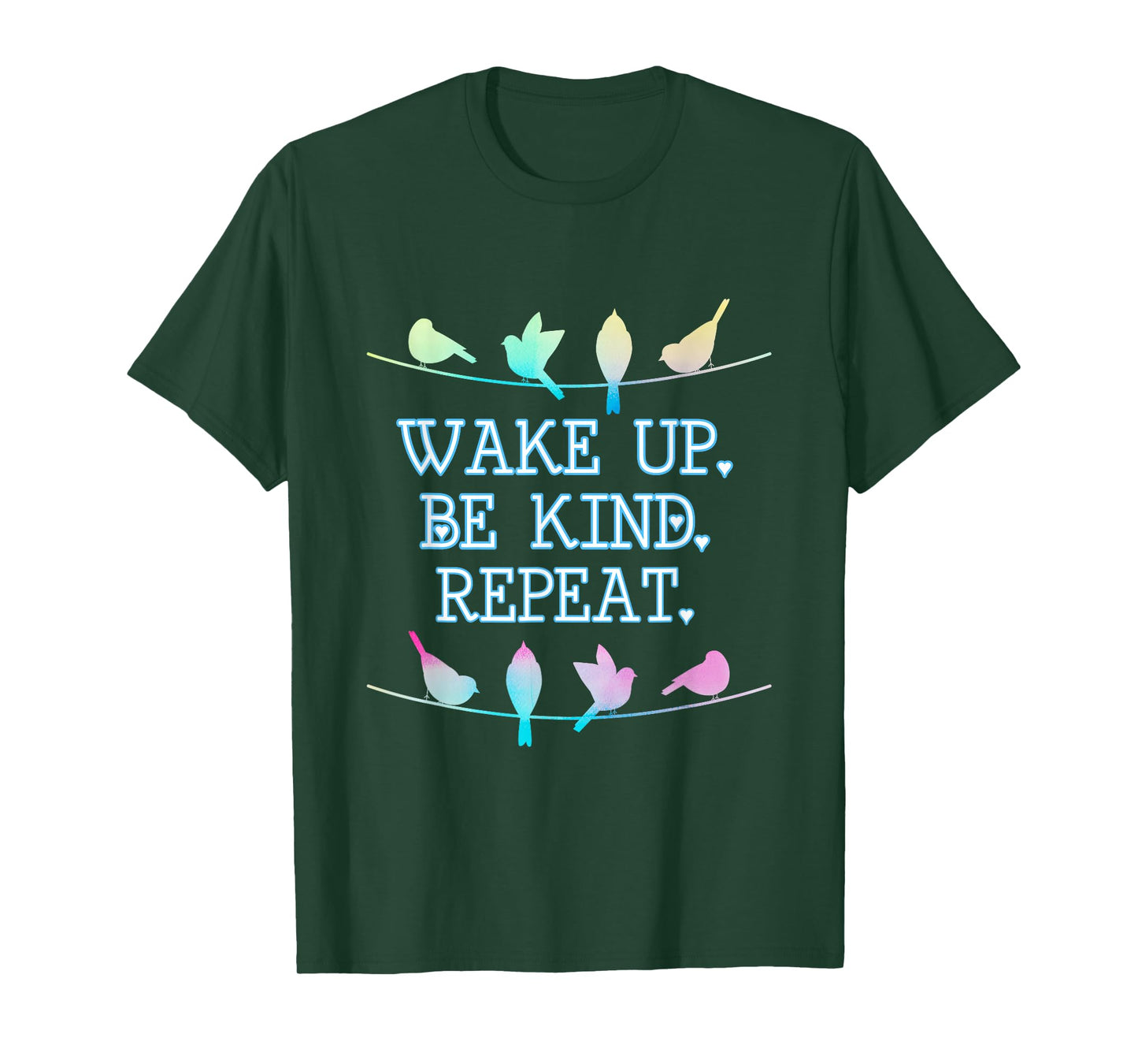 WAKE UP BE KIND REPEAT PASTEL BIRDS ON A WIRE T SHIRT T-Shirt