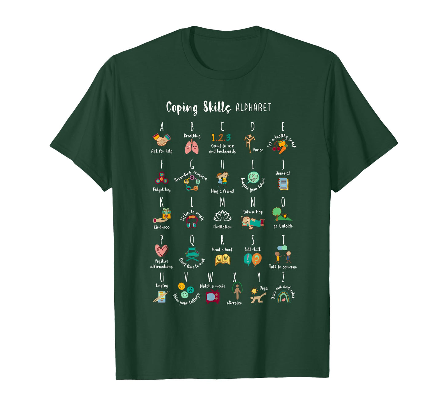 ABC Coping Skills Alphabet Self Care Mental Health Awareness T-Shirt