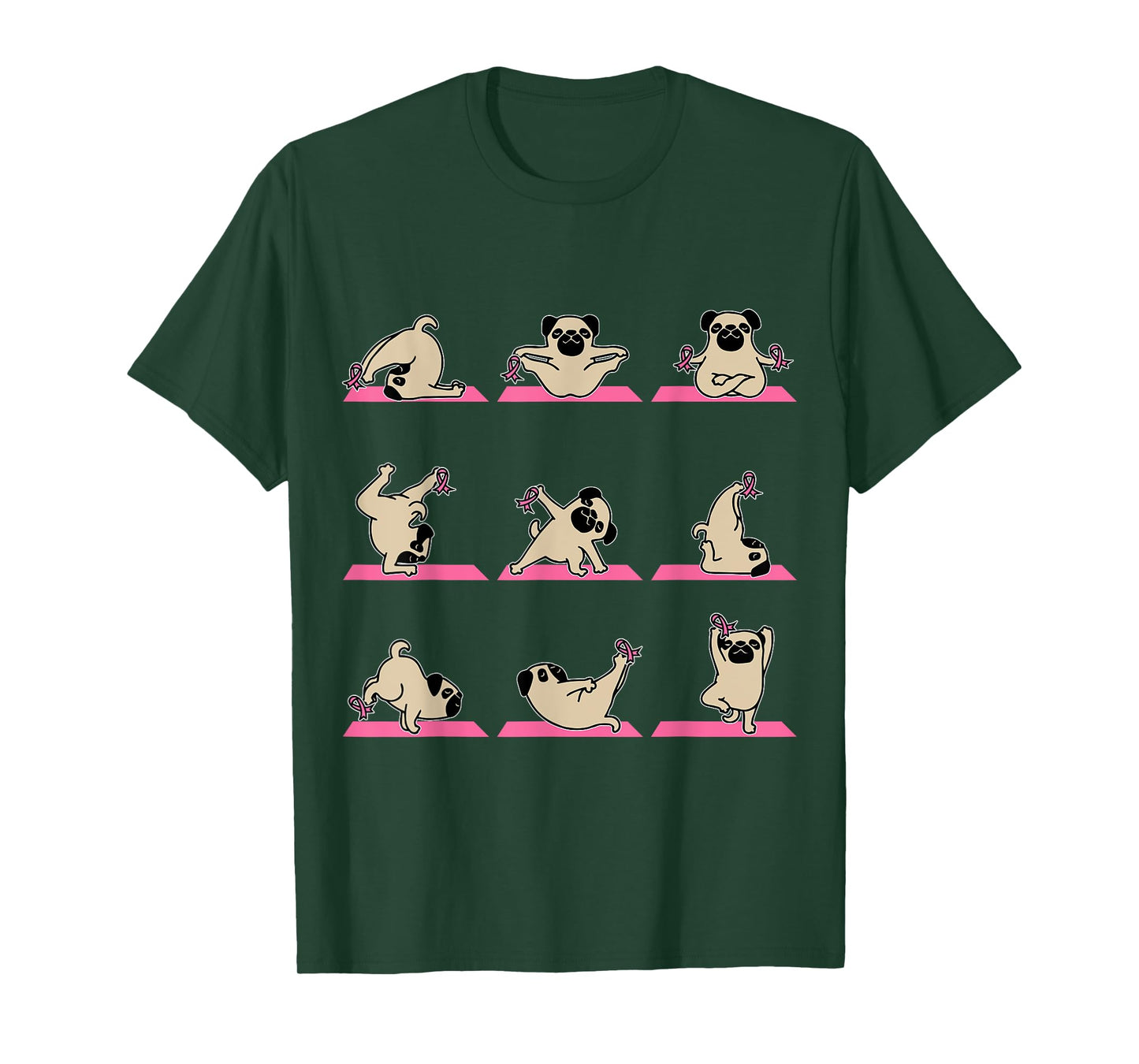 Pug Yoga Pink Ribbon Funny Dog Breast Cancer Awareness Gifts T-Shirt for Men Women Kids