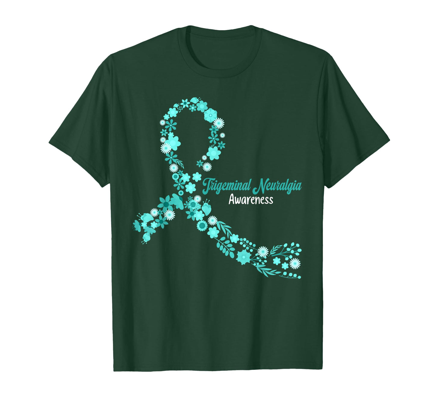 Trigeminal Neuralgia Awareness Hippie Flowers Teal Ribbon T-Shirt