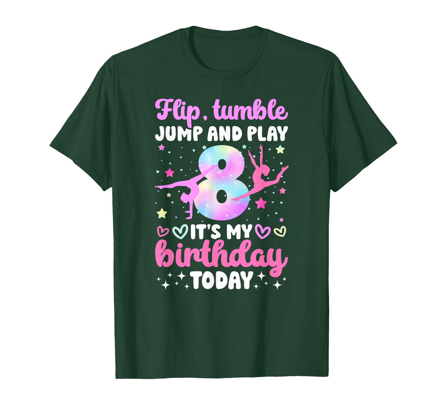 8th Gymnastics Birthday Party Eight Year Old Gymnast Girl T-Shirt
