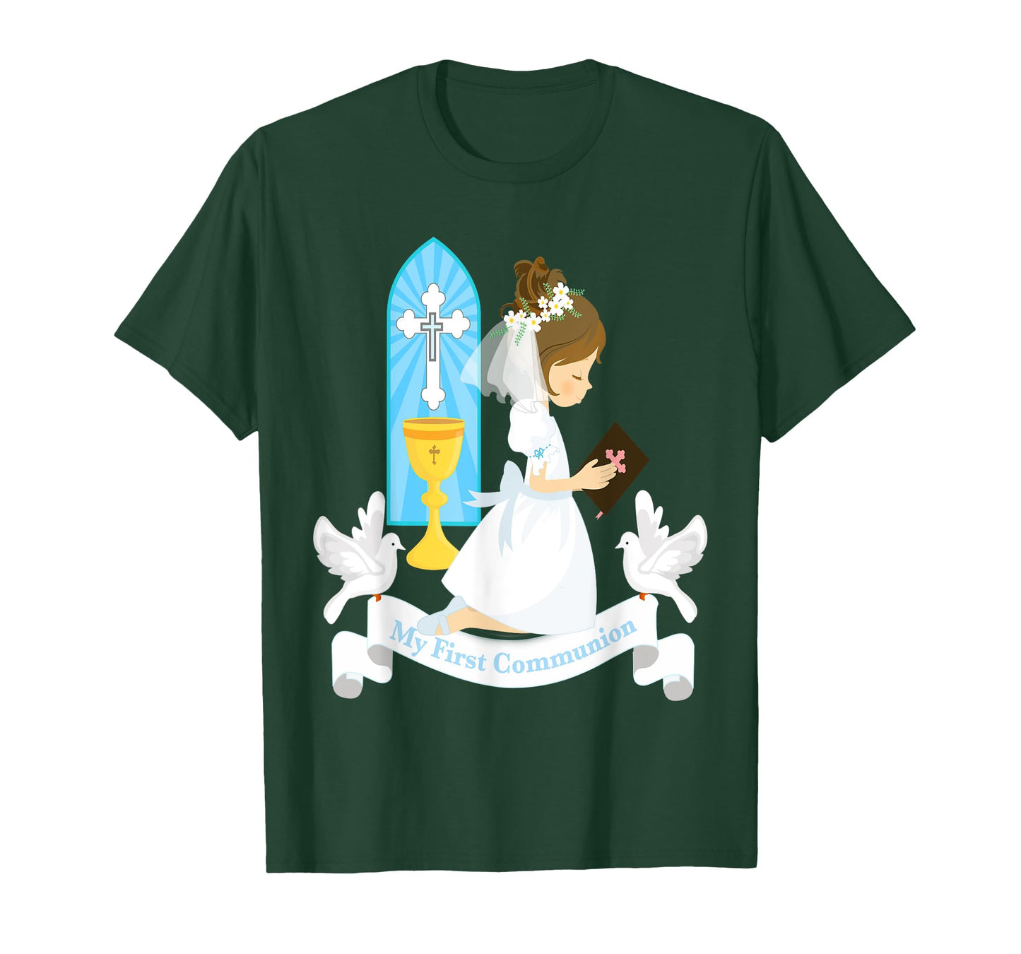 My First Communion Girls Daughter Godchild Brunette Church T-Shirt