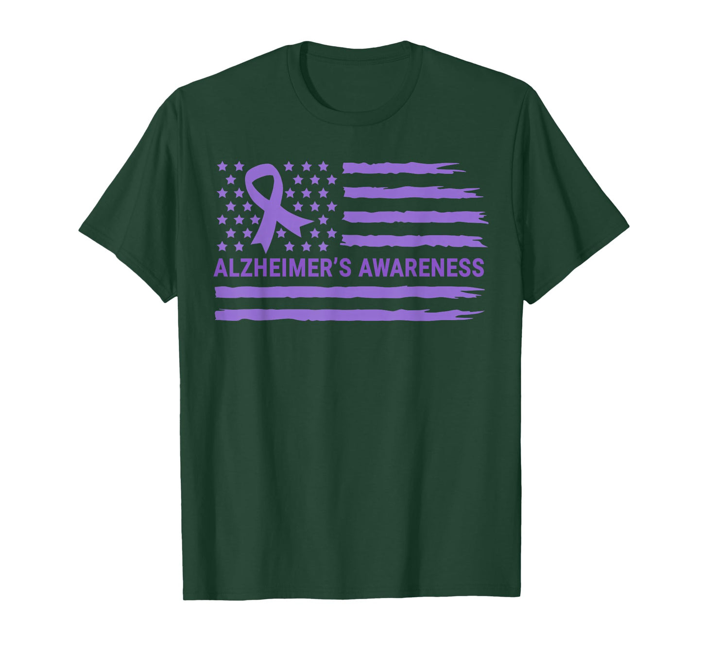 Alzheimer's Awareness Purple Ribbon American Flag Dementia T-Shirt