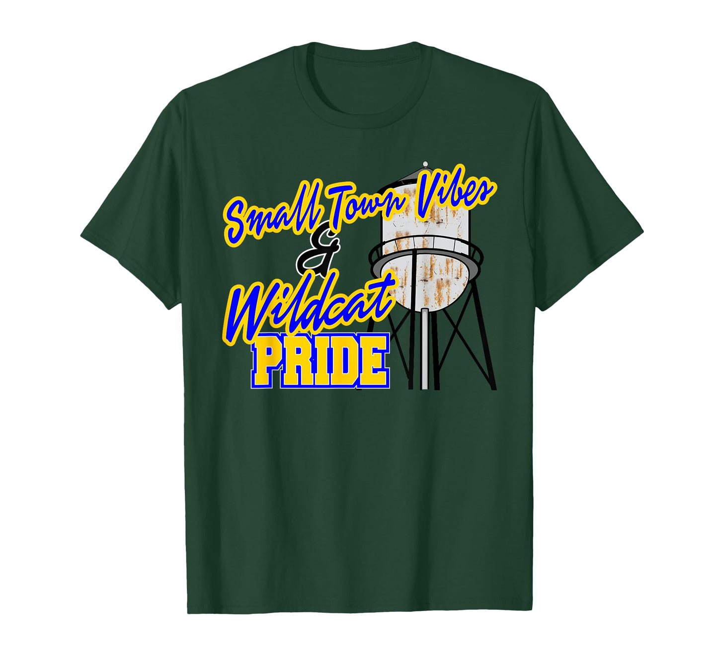 Small Town Vibes and Wildcat Pride School Spirit Blue Yellow T-Shirt for Men Women Kids