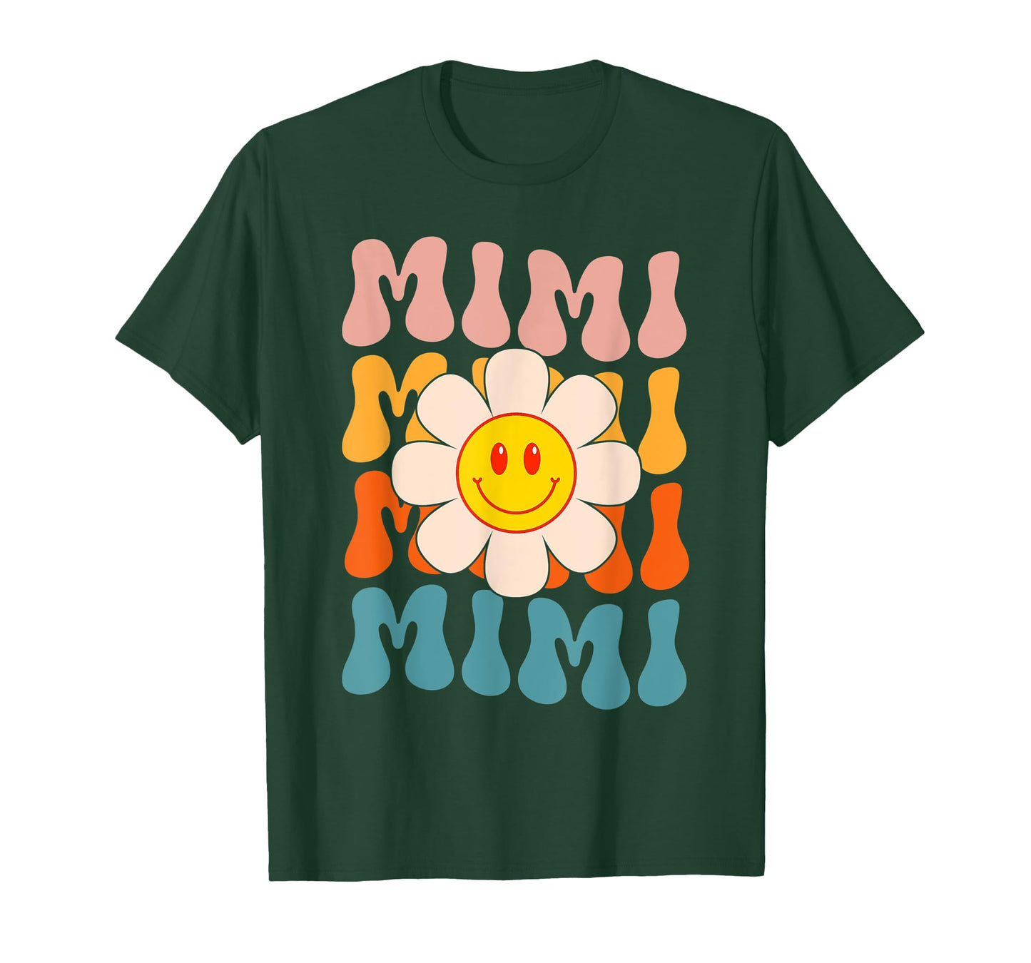 Retro Groovy Mimi Happy Face Smile Cute Daisy Flower Grandma T-Shirt