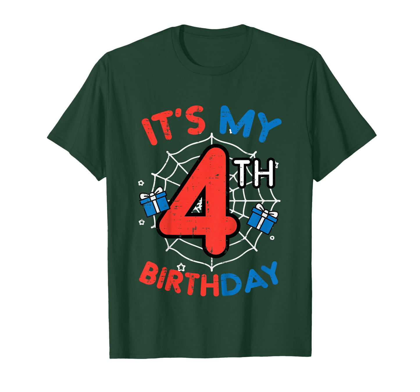 Its My 4th Birthday Spider Web 4 Year Old Bday Boys Kids T-Shirt