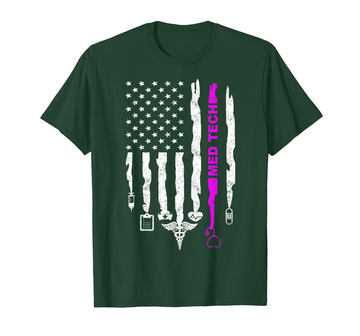 Funny Patriotic Med Tech USA Flag Nurses Med Tech Week Gifts Women Men T-Shirt