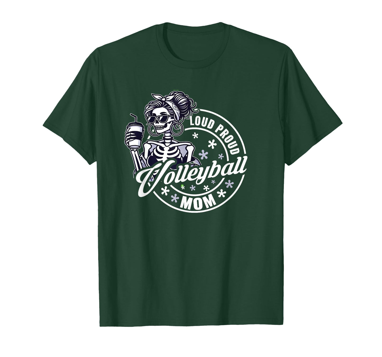 Volleyball Mom Skeleton Drinking Coffee Loud Proud Mother T-Shirt