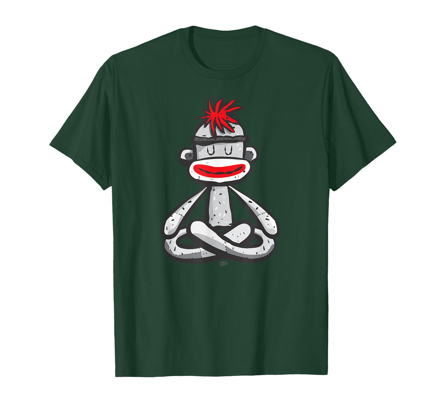 Sock Monkey in Seated Lotus Yoga Pose Cute Mindfulness Asana T-Shirt